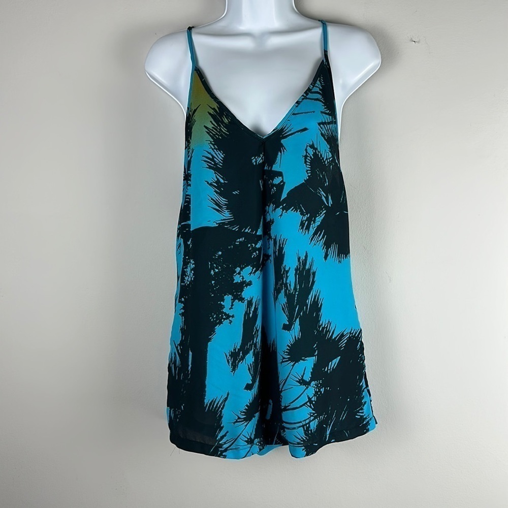 Olivaceous Sheer Shorts Romper Beach Swim Coverup Size S Tropical Print Pockets